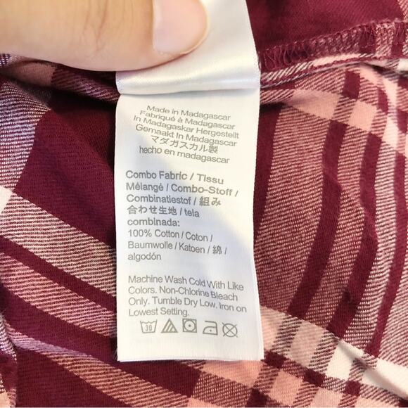 NWT J. Crew Factory Girls Burgundy and Pink Flannel Top Size Small - Picture 3 of 5